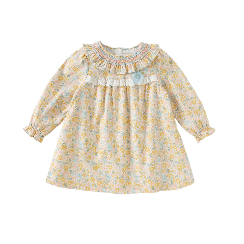 Dave&Bella Toddler Girls Cotton Floral Long Sleeve A-line Princess Dress