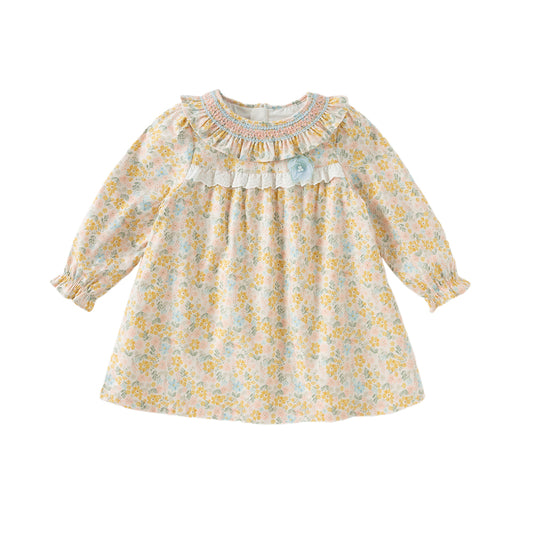 Dave&Bella Girls Autumn Cotton Floral Long Sleeve A-line Princess Dress