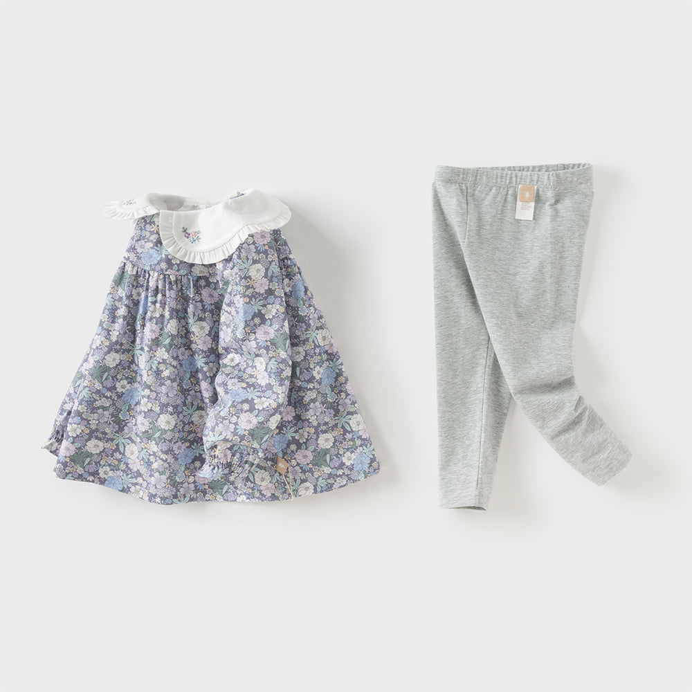 Dave&Bella Toddler Girls Cotton Printed Top Pants Two-piece Outfit Sets