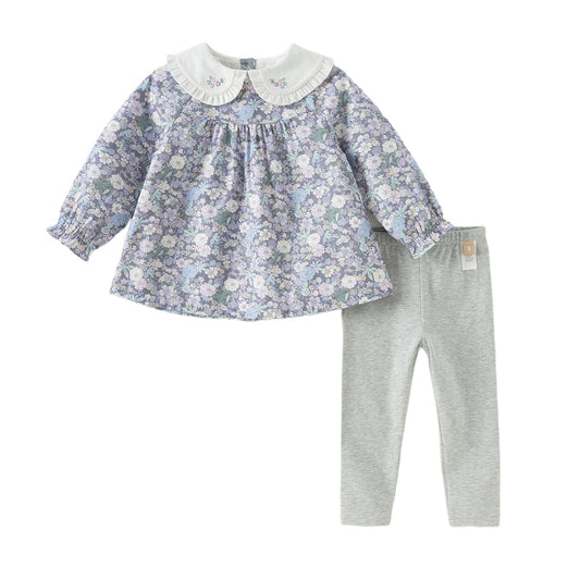 Dave&Bella Girls Autumn Cotton Printed Top Pants Two-piece Outfits Set
