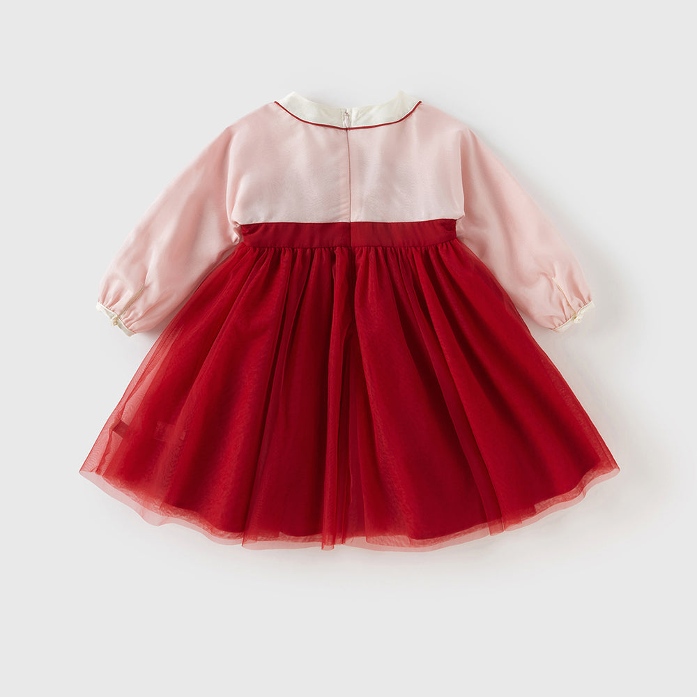 Dave&Bella Toddler Girls Adorable Dark Red Chinese Style Elegant Mesh Princess Dress