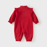 Dave&Bella Baby Girls Cotton Antibacterial Red One-Pieces Romper