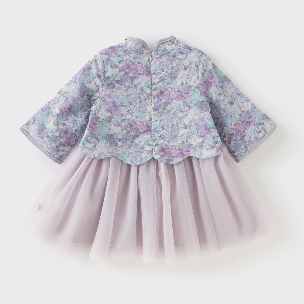 Dave&Bella Toddler Girls Purple Floral Chinese Style Noble Mesh A-line Dress