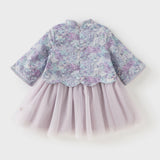 Dave&Bella Toddler Girls Purple Floral Chinese Style Noble Mesh A-line Dress