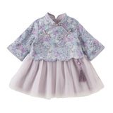 Dave&Bella Toddler Girls Purple Floral Chinese Style Noble Mesh A-line Dress