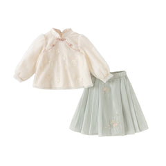 Dave&Bella Girls Autumn Gentle Elegant Mesh Chinese Style Half Dress Set