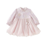 Dave&Bella Toddler Girls Hydrangea Print Mesh Chinese Style A-line Princess Dress