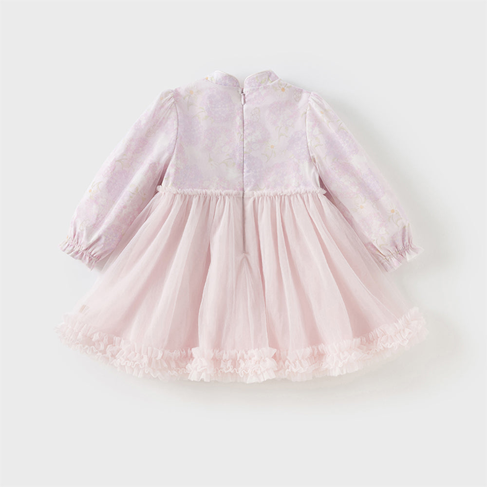 Dave&Bella Toddler Girls Hydrangea Print Mesh Chinese Style A-line Princess Dress