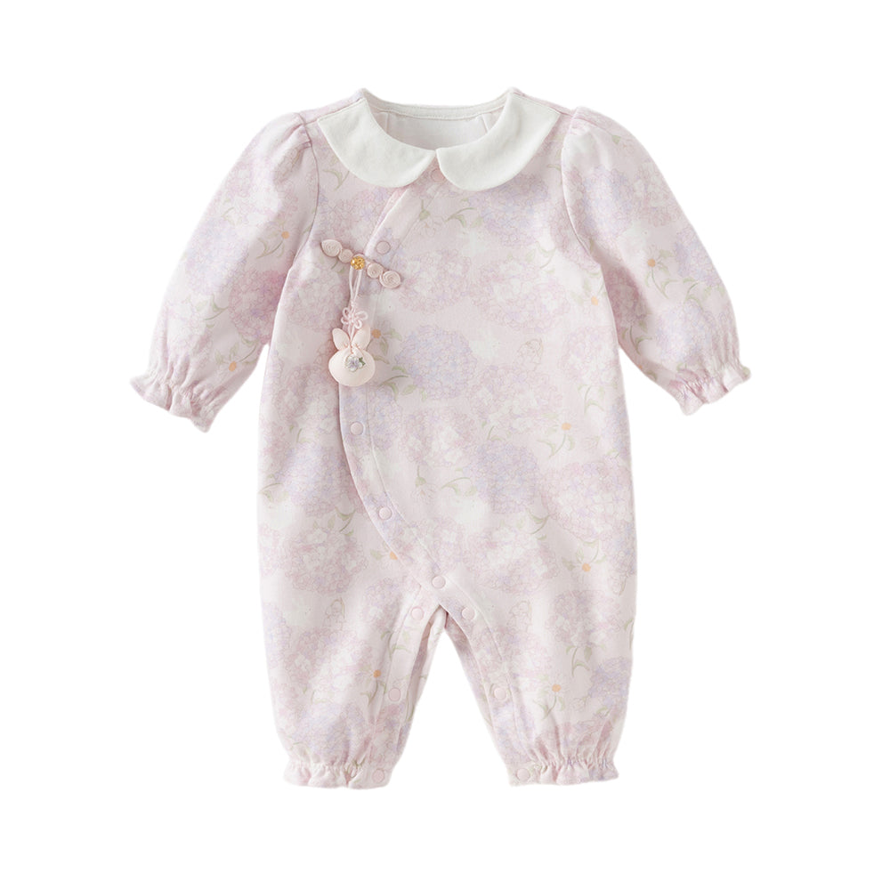 Dave&Bella Baby Girls Cotton Hydrangea Print One-piece Crawling Suit Romper