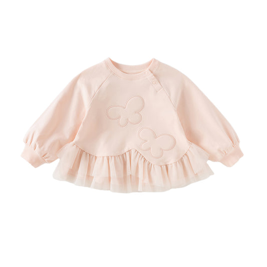 Dave&Bella Toddler Girls Autumn Sweet Pink Mesh Dress-style Sweatshirts Tops