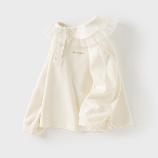 Dave&Bella Kids Girls Autumn Cotton Pearl White Sweet T-shirt Tops