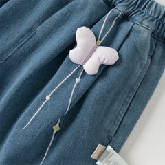 Dave&Bella Toddler Girls Autumn Denim Blue Loose Causal Jeans Pants