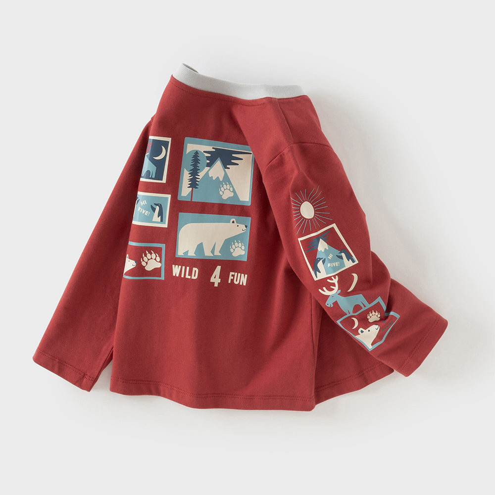 Dave&Bella Toddler Boys Red Playful Cotton T-shirt Tops