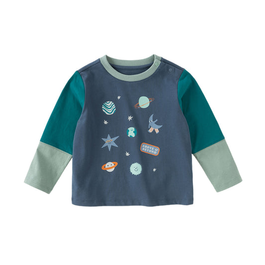 Dave&Bella Boys Autumn Blue Cotton Star Print Toddler T-shirts Tops