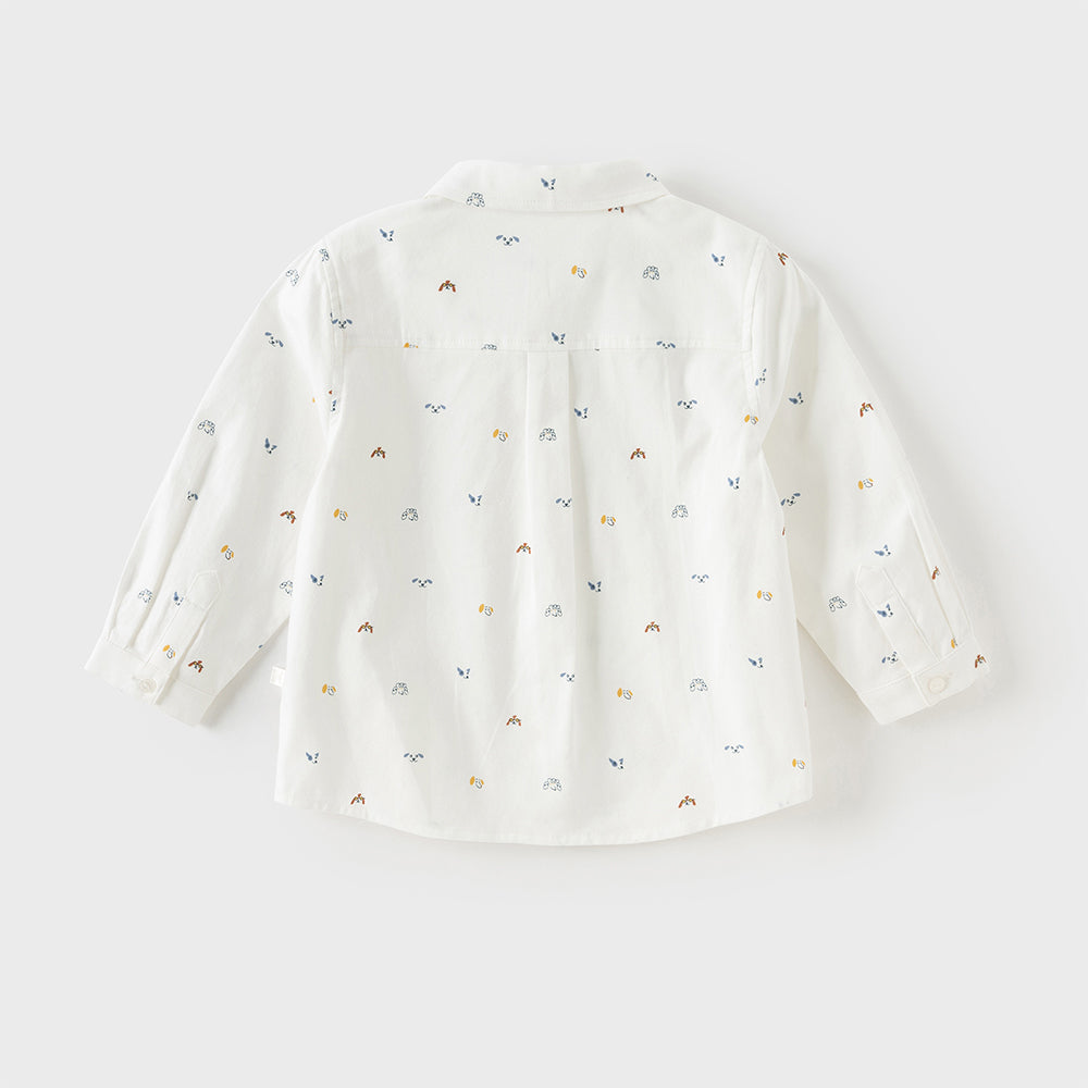 Dave&Bella Toddler Boys Breathable Cotton Cute White Print Casual Shirts Tops