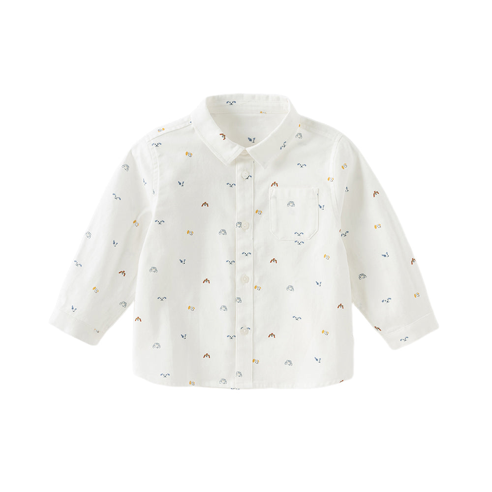 Dave&Bella Toddler Boys Autumn Breathable Cotton Cute White Print Casual Shirts Tops