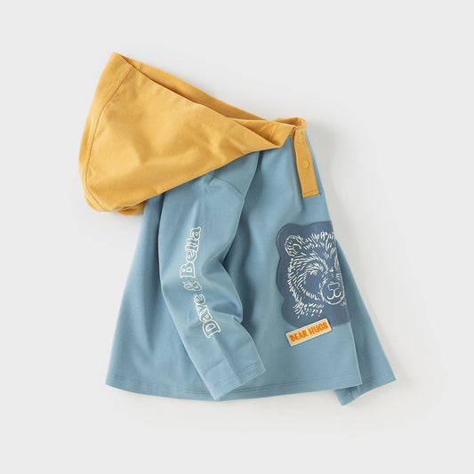 Dave&Bella Toddler Boys Autumn Light Blue Casual Hooded Sweatshirts Tops