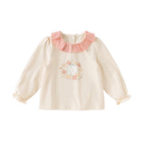 Dave&Bella Toddler Girls Cute Beige Cartoon Print T-shirts Tops