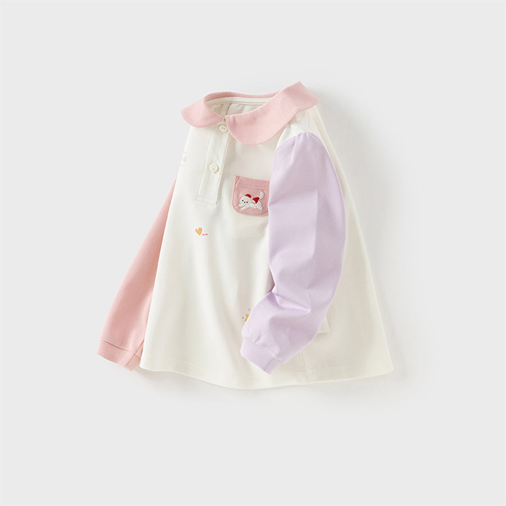 Dave&Bella Toddler Girls Cute Color-blocked Doll Collar Long Sleeve Polos