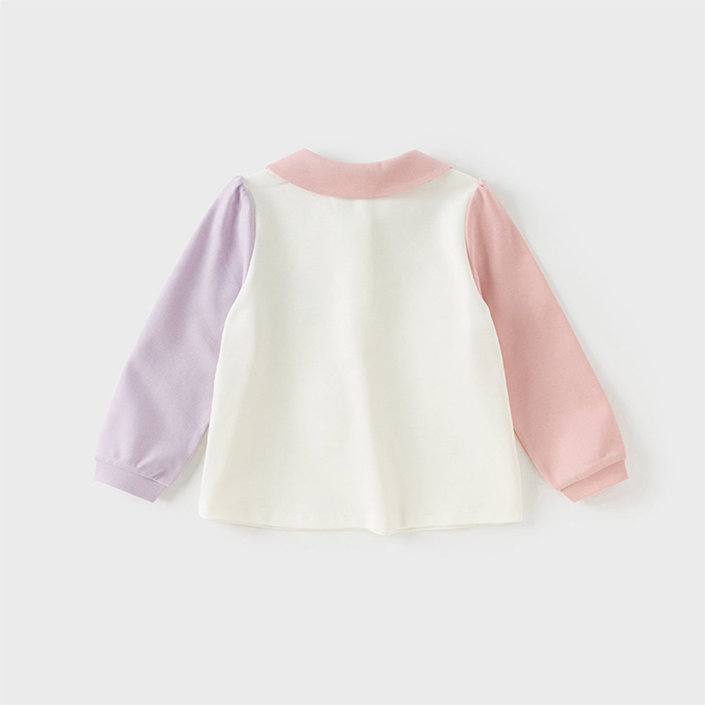Dave&Bella Toddler Girls Cute Color-blocked Doll Collar Long Sleeve Polos