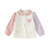 Dave&Bella Toddler Girls Cute Color-blocked Doll Collar Long Sleeve Polos