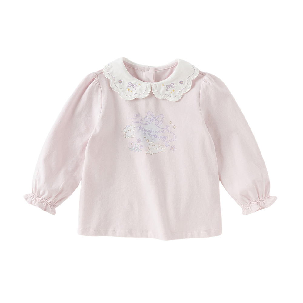 Dave&Bella Girls Toddler Adorable Cotton Lace Collar Print T-shirt Tops
