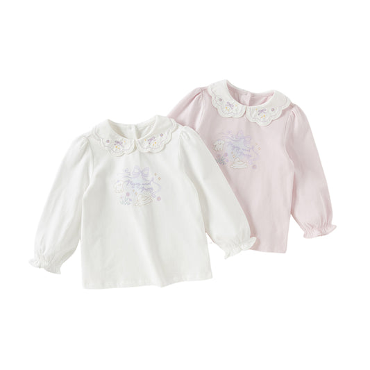 Dave&Bella Girls Autumn Adorable Cotton Lace Collar Print T-shirt Top