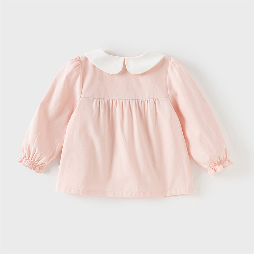 Dave&Bella Toddler Girls Cotton Pink Sweet Flower Embroidery Shirt Top