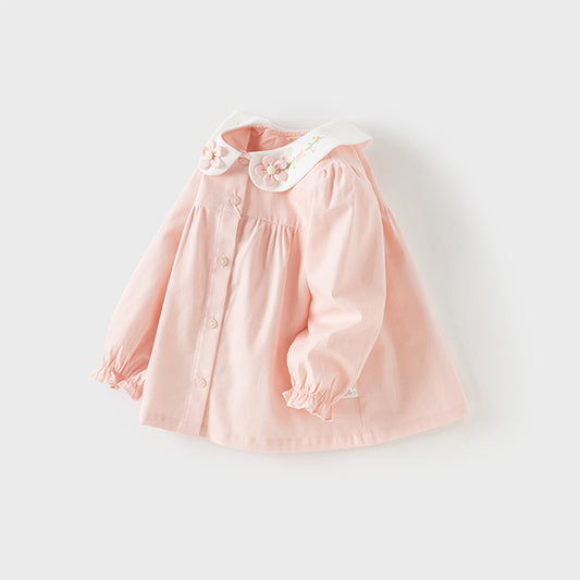 Dave&Bella Girls Autumn Cotton Pink Sweet Flower Embroidery Shirt Top