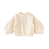 Dave&Bella Toddler Girls Milk Yellow Adorable Mesh Sleeve Sweatshirts Tops