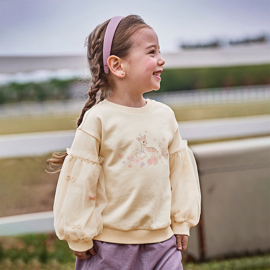 Dave&Bella Toddler Girls Autumn Milk Yellow Adorable Mesh Sleeve Sweatshirts Tops