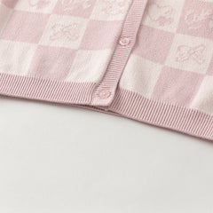 Dave&Bella Toddler Girls Autumn Sweet Cotton Pink White Plaid Knit Sweater Cardigans Coat