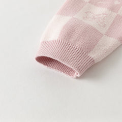 Dave&Bella Toddler Girls Autumn Sweet Cotton Pink White Plaid Knit Sweater Cardigans Coat