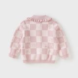 Dave&Bella Toddler Girls Sweet Cotton Pink White Plaid Knit Cardigans