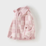 Dave&Bella Toddler Girls Sweet Cotton Pink White Plaid Knit Cardigans