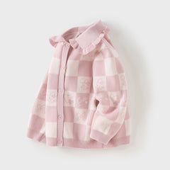 Dave&Bella Toddler Girls Autumn Sweet Cotton Pink White Plaid Knit Sweater Cardigans Coat