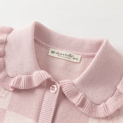 Dave&Bella Toddler Girls Autumn Sweet Cotton Pink White Plaid Knit Sweater Cardigans Coat