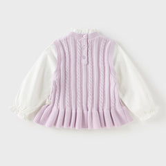 Dave&Bella Toddler Girls Autumn Elegant Purple Lace Collar Sweaters Tops