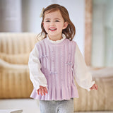 Dave&Bella Toddler Girls Elegant Purple Lace Collar Sweater Tops