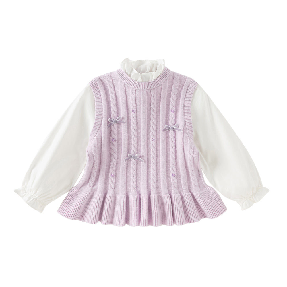 Dave&Bella Toddler Girls Elegant Purple Lace Collar Sweater Tops