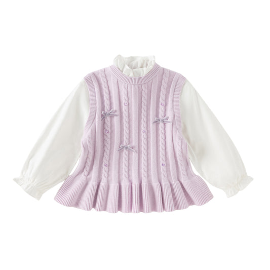 Dave&Bella Toddler Girls Autumn Elegant Purple Lace Collar Sweaters Tops