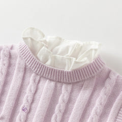 Dave&Bella Toddler Girls Autumn Elegant Purple Lace Collar Sweaters Tops