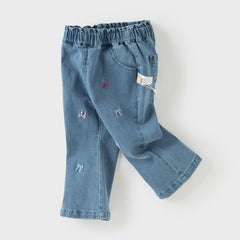 Dave&Bella Toddler Girls Autumn Soft Cotton Denim Blue Casual Jeans Pants