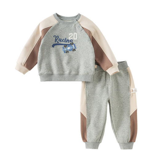 Dave&Bella Boys Autumn Grey Outdoor Sport T-shirts Drawstring Pants Set