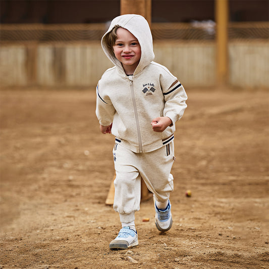 Dave&Bella Toddler Boys Autumn Apricot Outdoor Hooded Coat Long Pants Suits Set