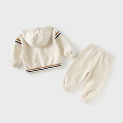 Dave&Bella Toddler Boys Autumn Apricot Outdoor Hooded Coat Long Pants Suits Set