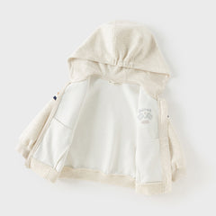 Dave&Bella Toddler Boys Autumn Apricot Outdoor Hooded Coat Long Pants Suits Set
