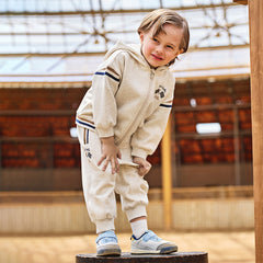 Dave&Bella Toddler Boys Autumn Apricot Outdoor Hooded Coat Long Pants Suits Set