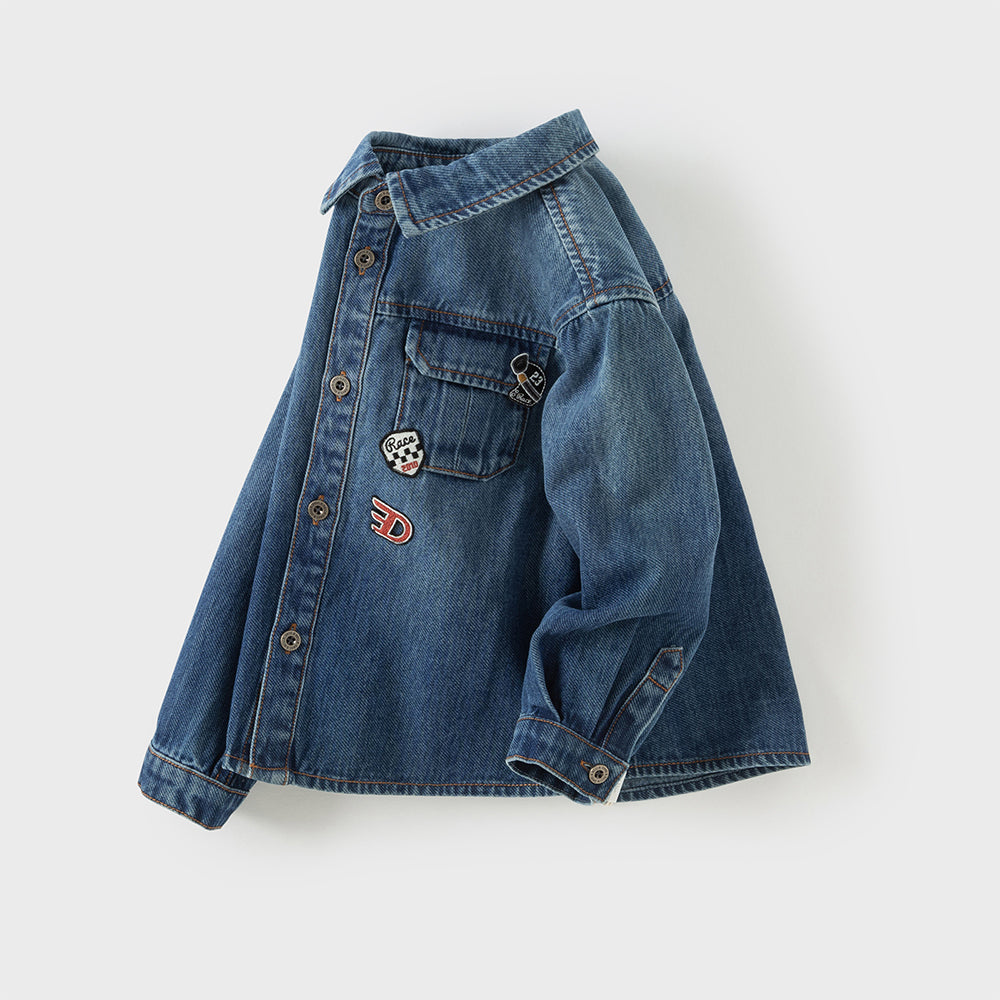 Dave&Bella Toddler Boys Casual Cotton Denim Blue Shirt Top
