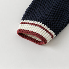 Dave&Bella Boys Autumn Navy Blue College Style Sweater Cardigan Knit Jacket